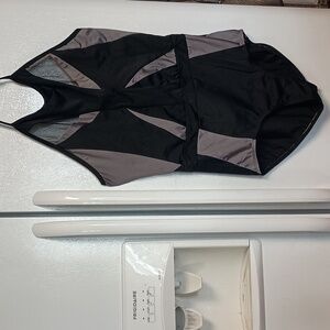 Double Platinum Black and Grey Halter Leotard Women's size XL